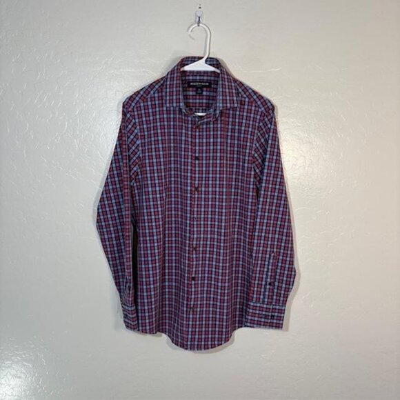 Mizzen+Main Leeward Shirt Mens Small Red Blue Plaid Trim Fit Button Down Check - Picture 1 of 7